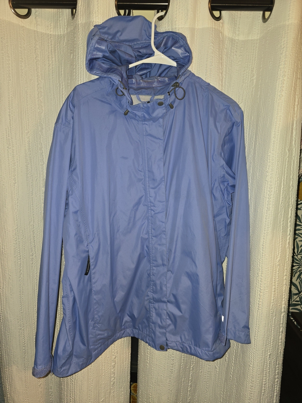 Womens 2X White Sierra Light Blue Hooded Raincoat